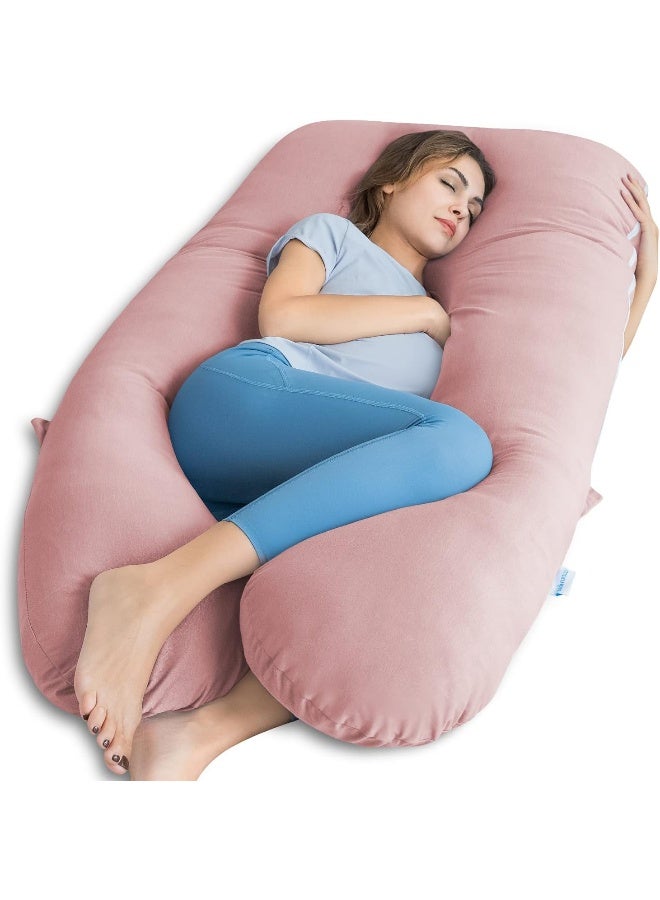 QUEEN ROSE Cooling Pregnancy Pillows, Maternity Pillow for Sleeping, 55in U Shaped Body Pillow for Pregnant Support, with Removable Silky Cover, Pink - Image 1